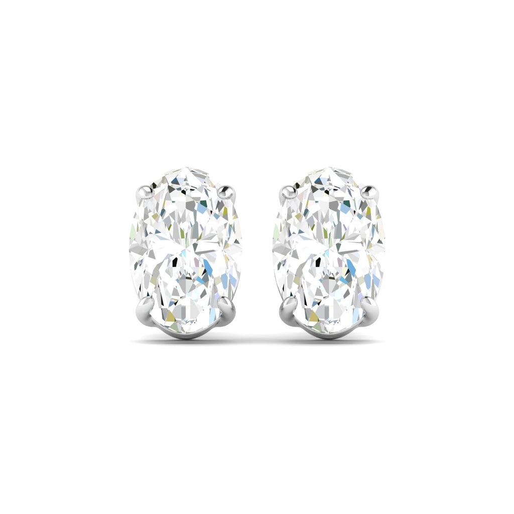 Oval Cut Stud Earring - White Gold