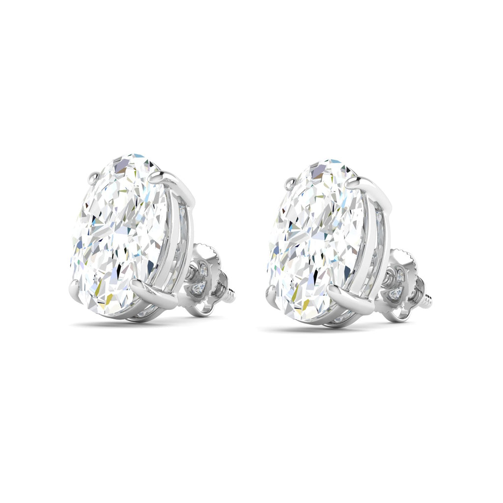 Oval Cut Stud Earring - White Gold