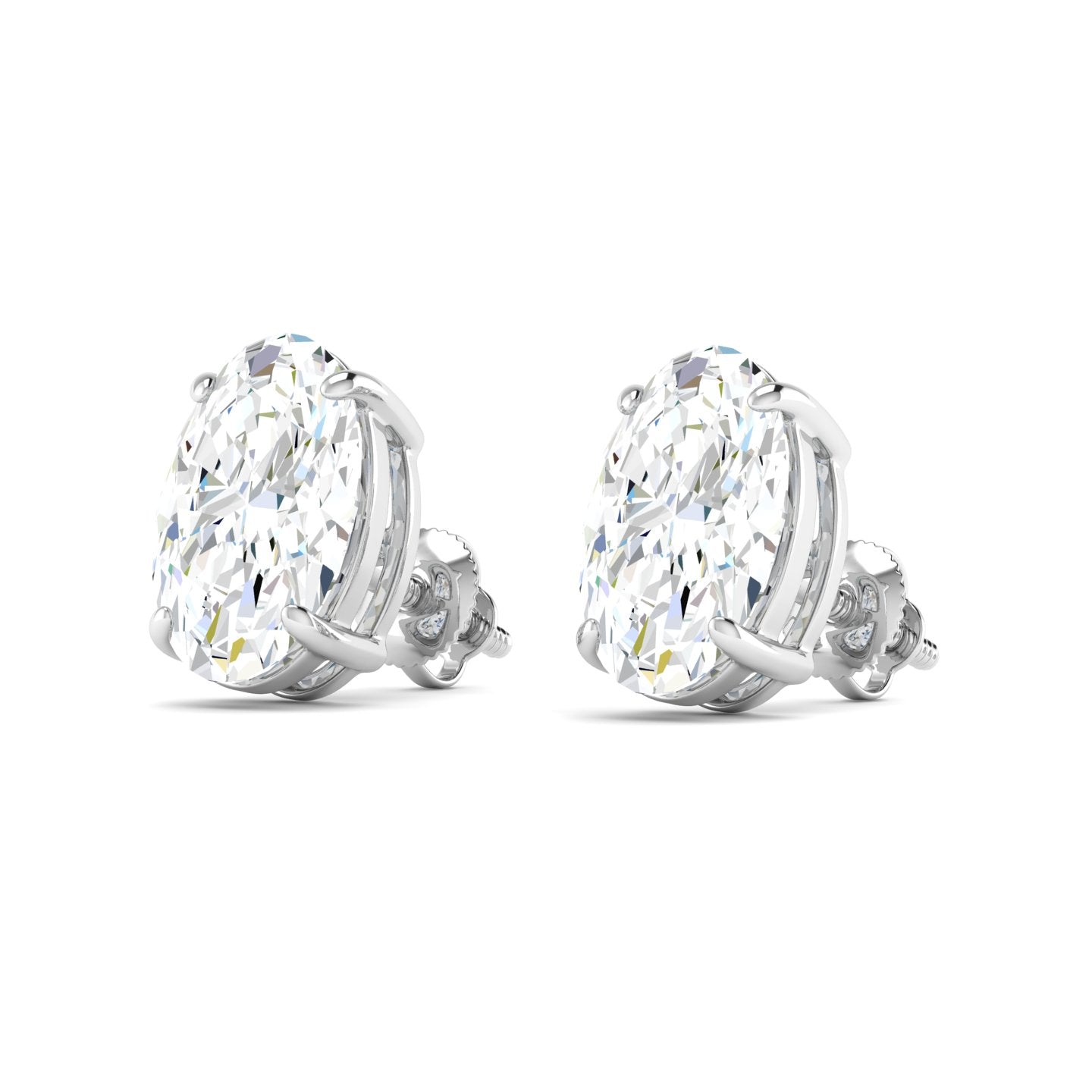 Oval Cut Stud Earring - White Gold