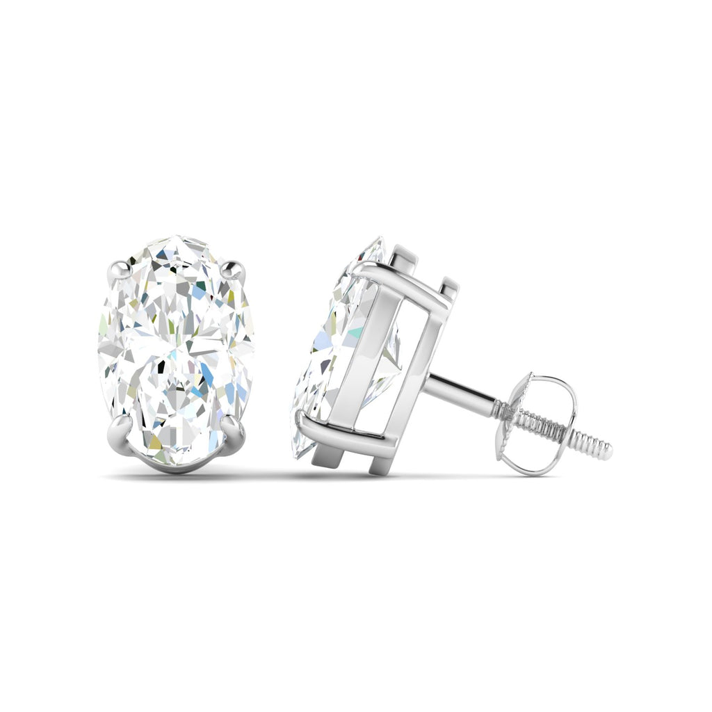 Oval Cut Stud Earring - White Gold