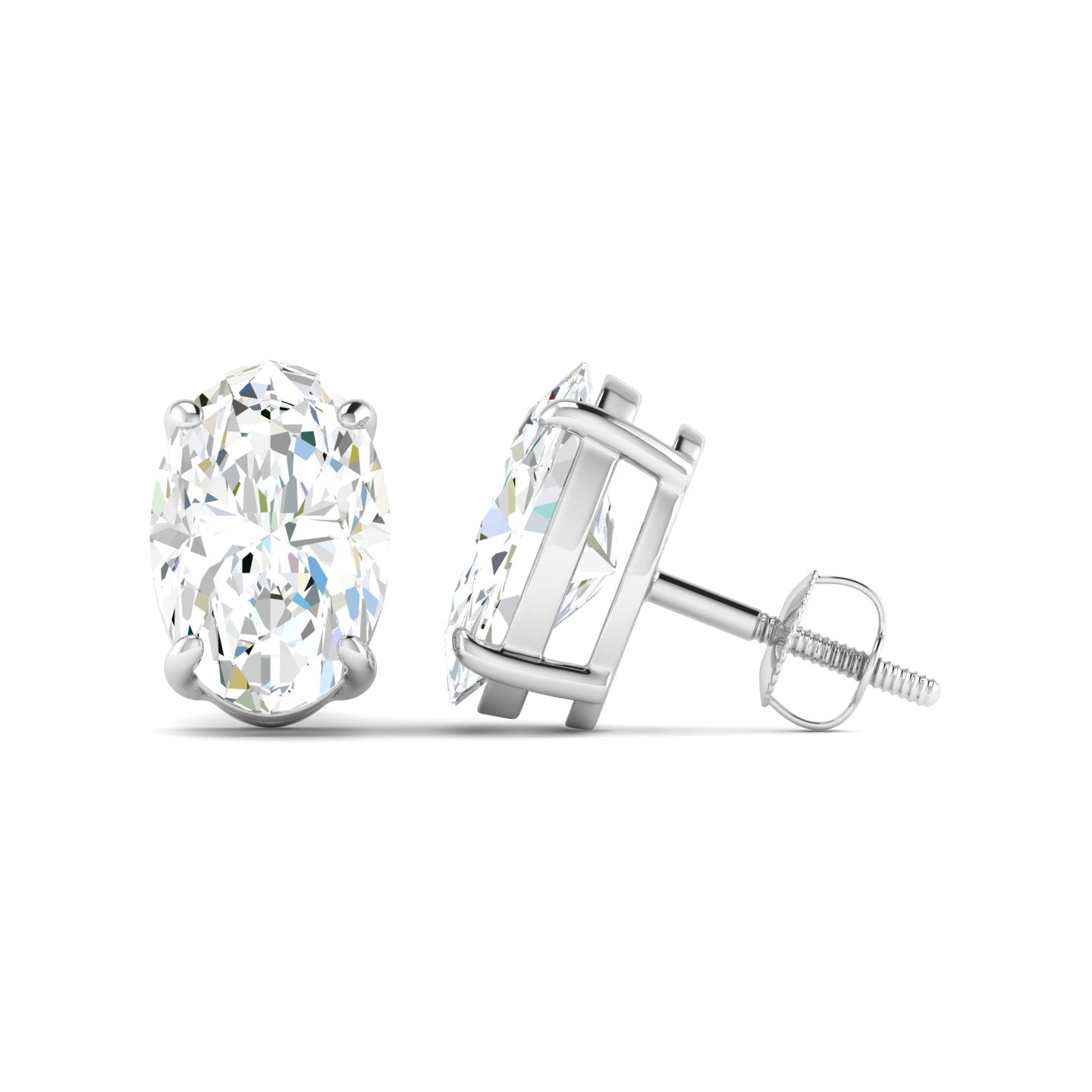 Oval Cut Stud Earring - White Gold