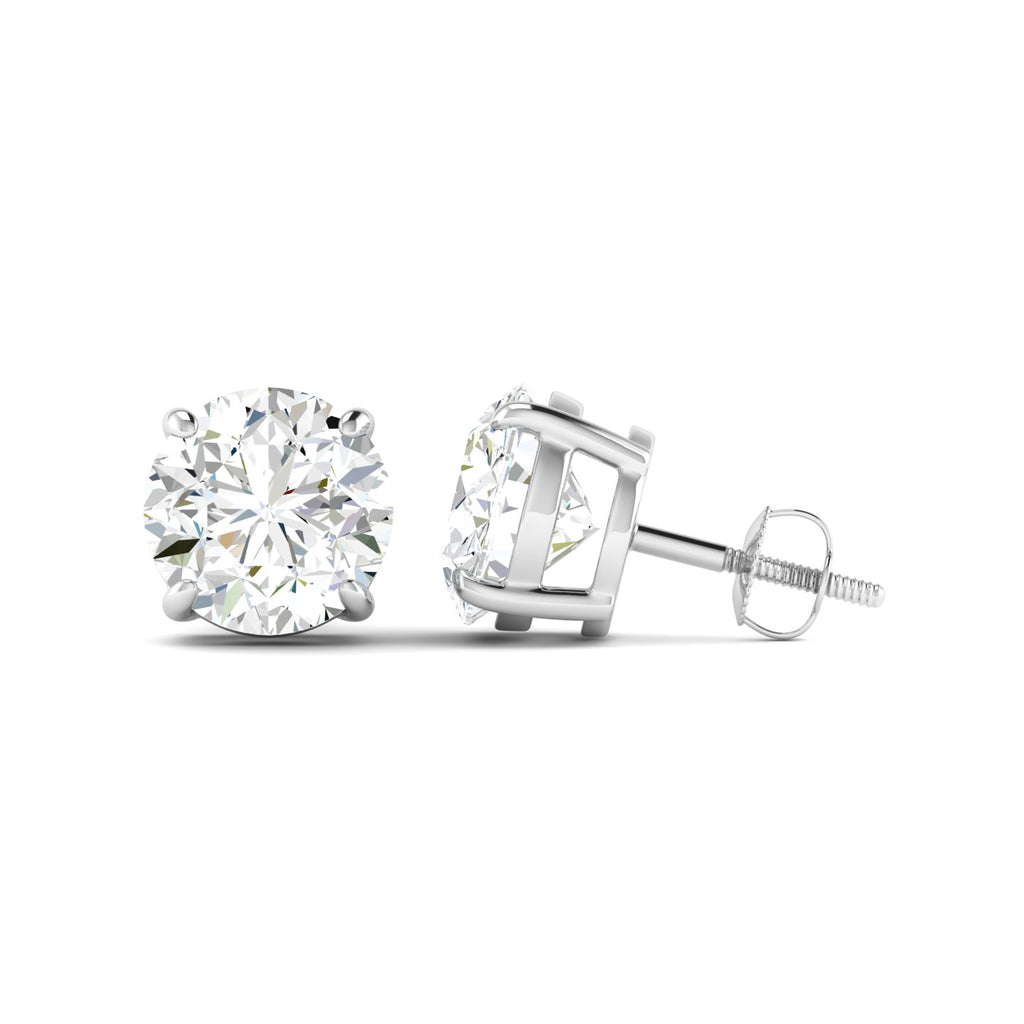 Round Cut Stud Earring - White Gold