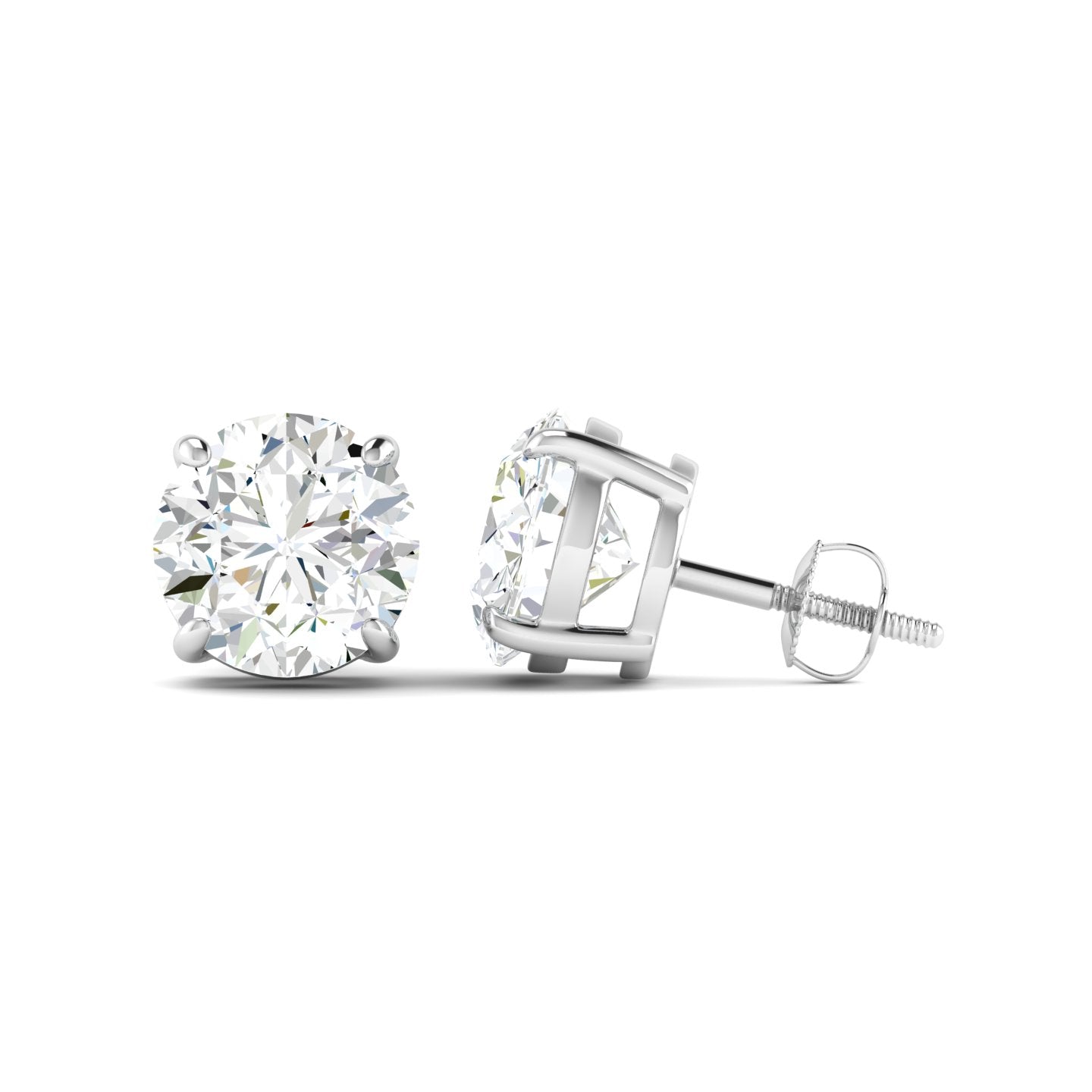 Round Cut Stud Earring - White Gold