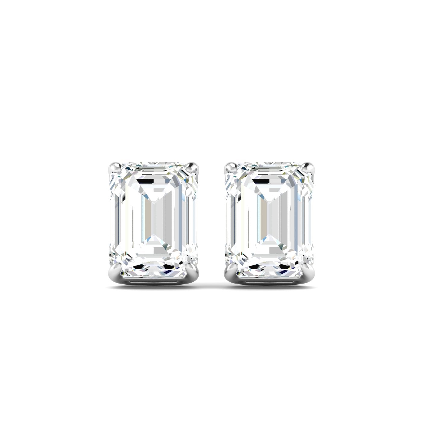Emerald Cut Stud Earring - White Gold
