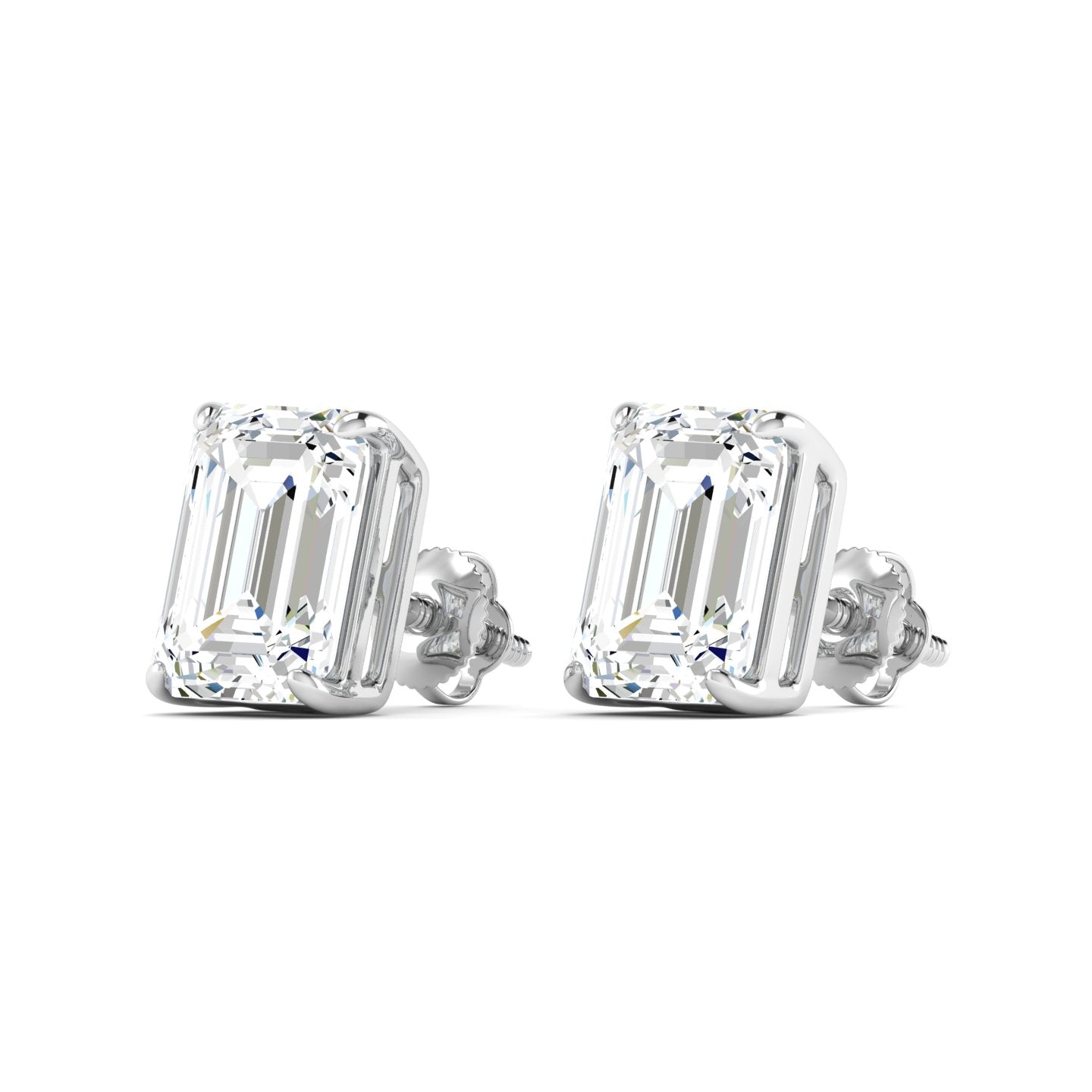 Emerald Cut Stud Earring - White Gold
