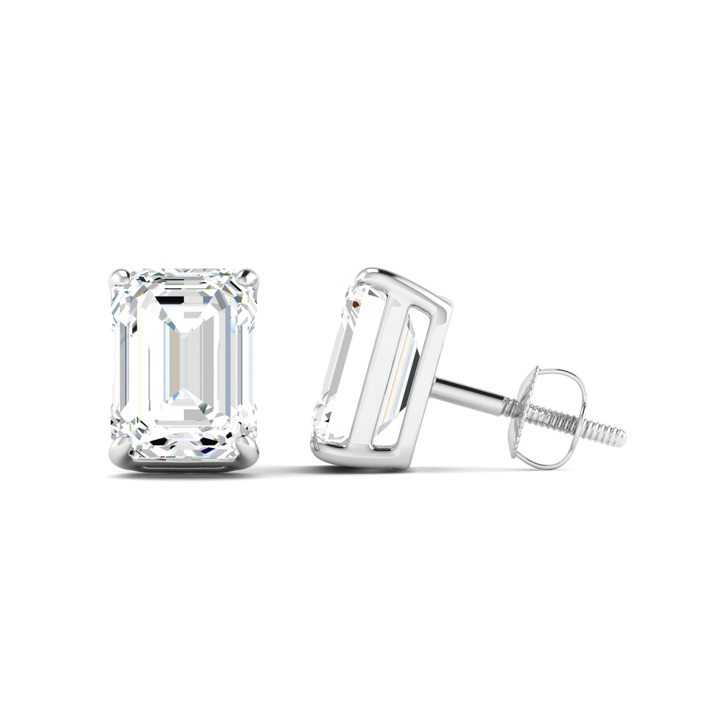 Emerald Cut Stud Earring - White Gold