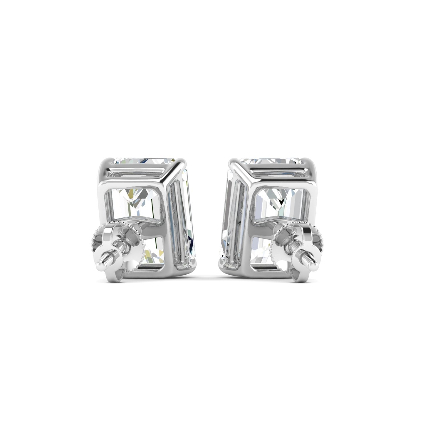 Emerald Cut Stud Earring - White Gold