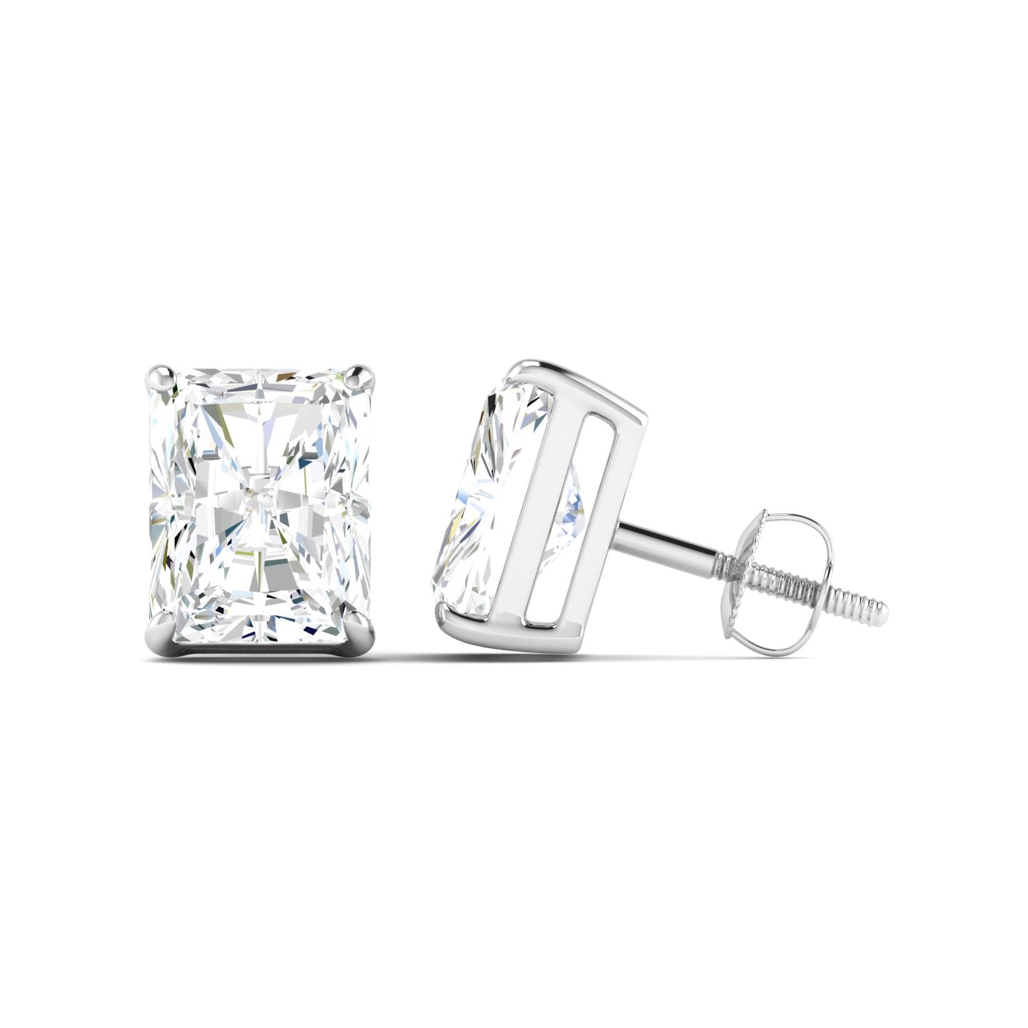 Radiant Cut Stud Earring - White Gold