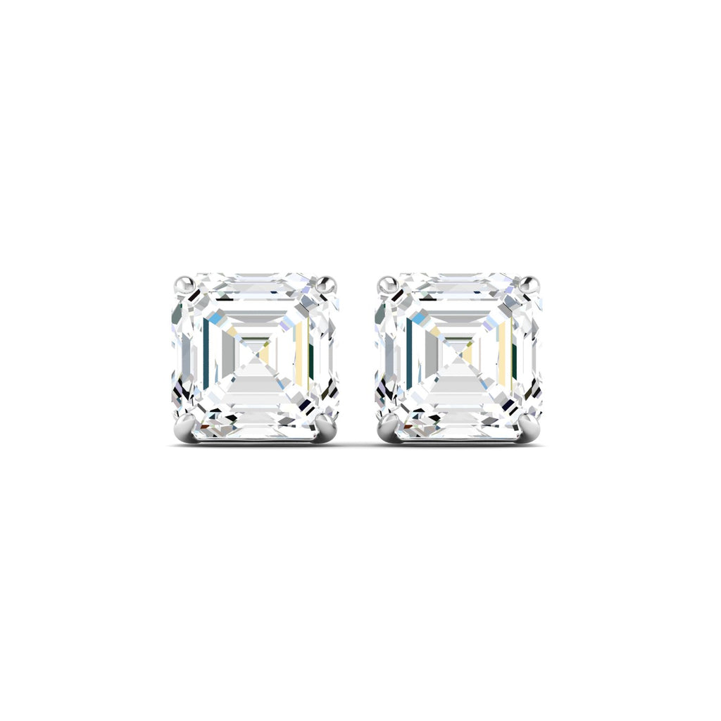 Asscher Cut Stud Earring - White Gold