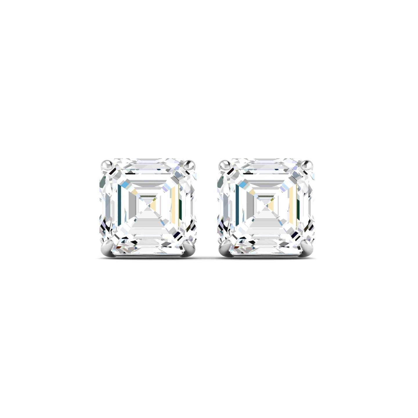 Asscher Cut Stud Earring - White Gold