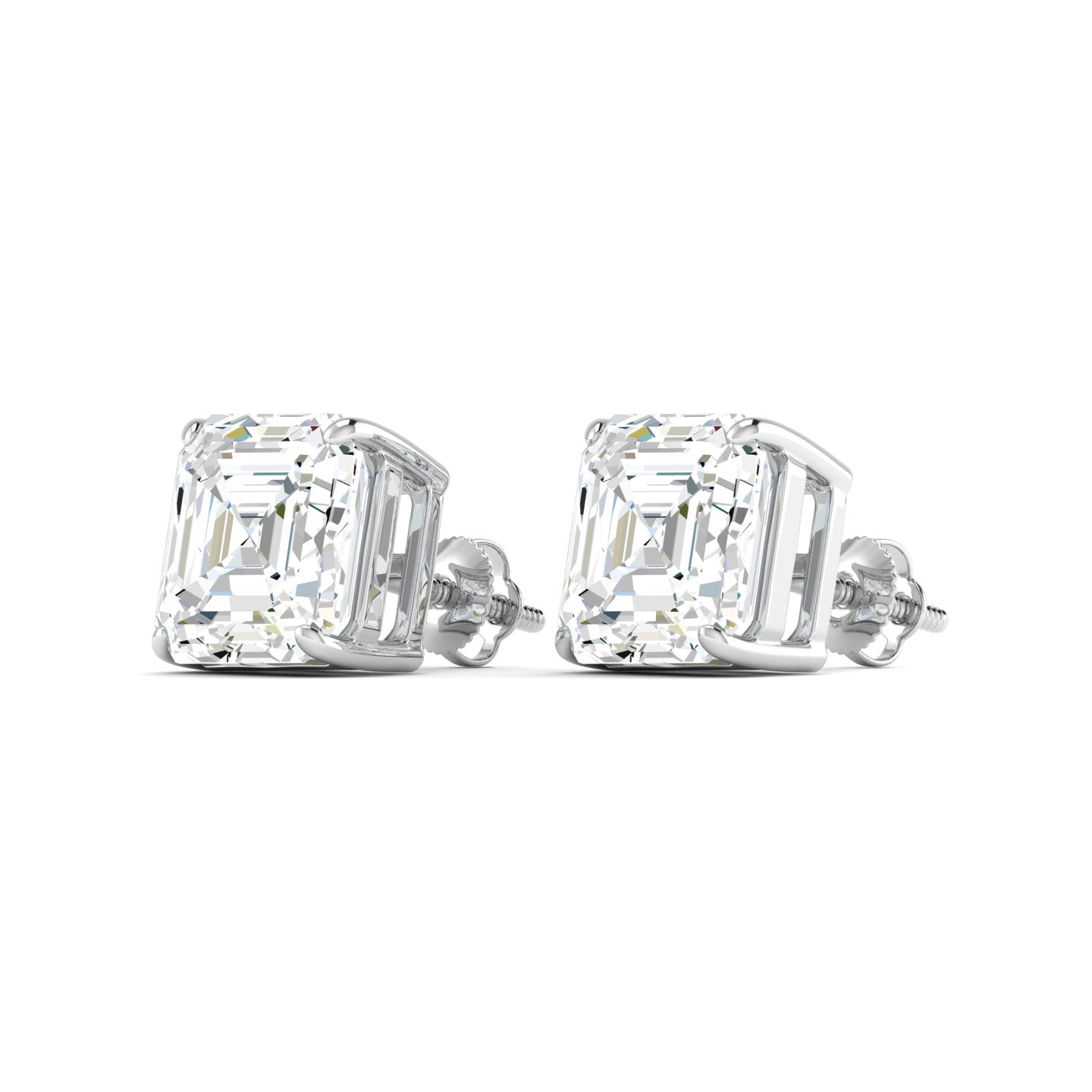 Asscher Cut Stud Earring - White Gold