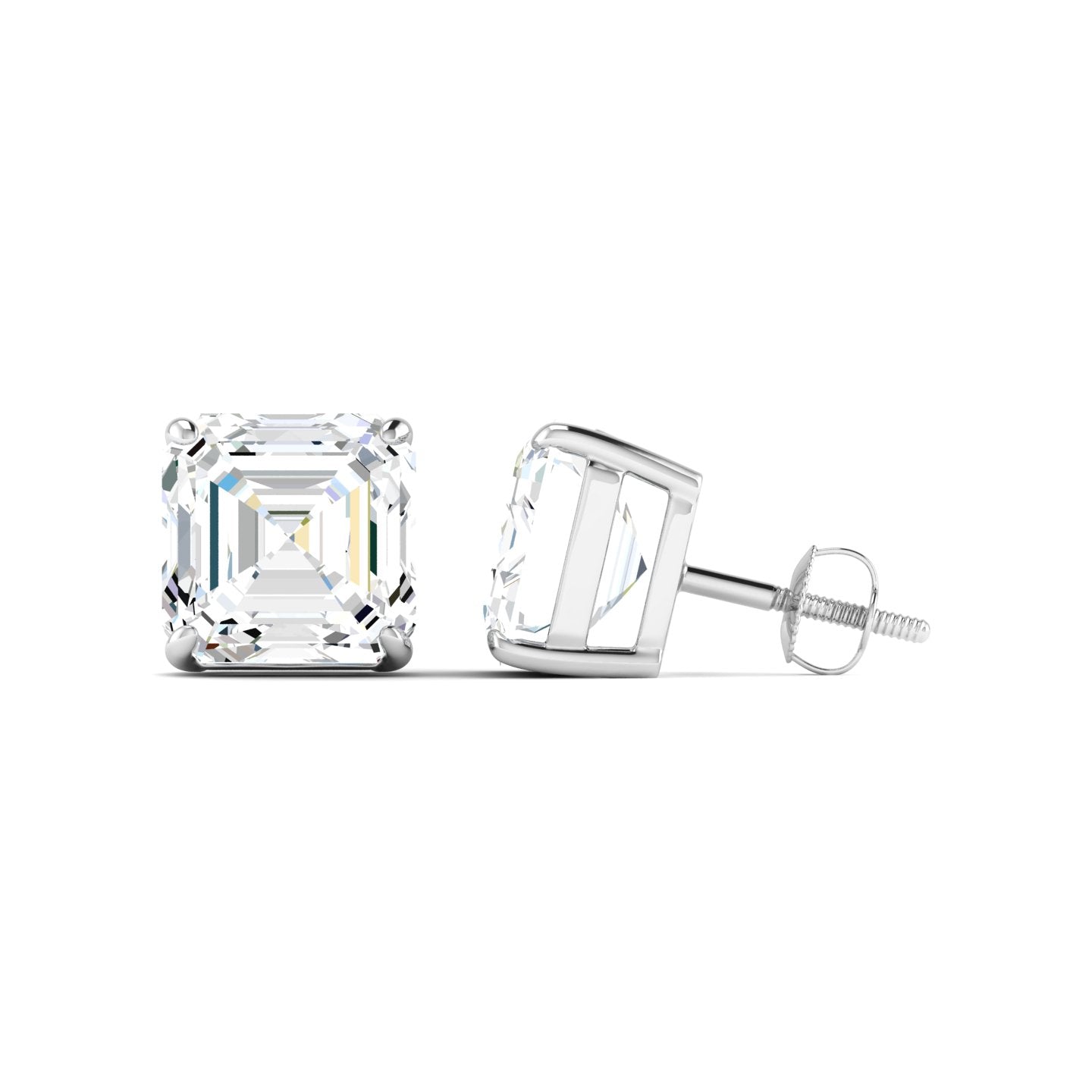 Asscher Cut Stud Earring - White Gold