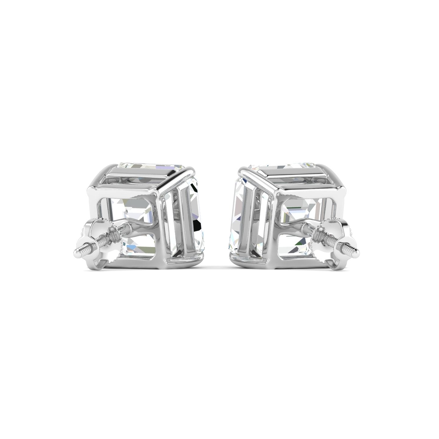 Asscher Cut Stud Earring - White Gold