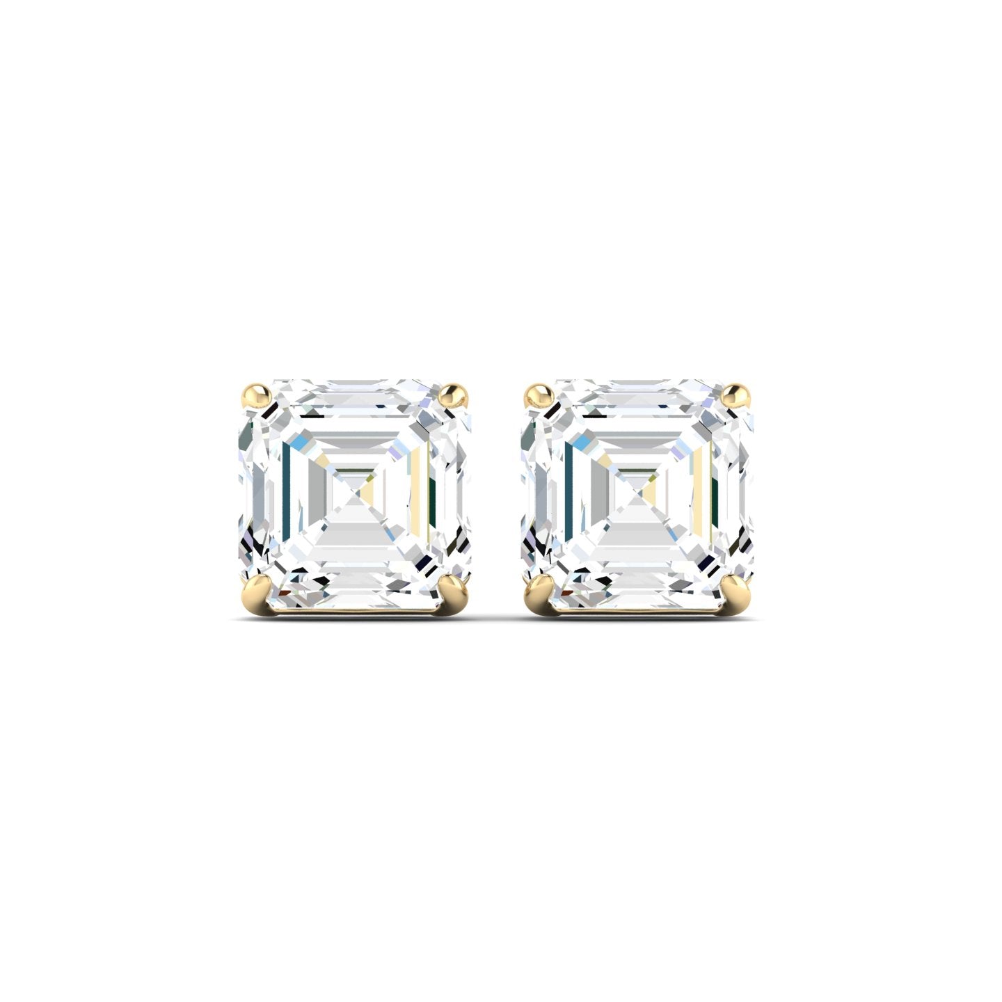 Asscher Cut Stud Earring - Yellow Gold