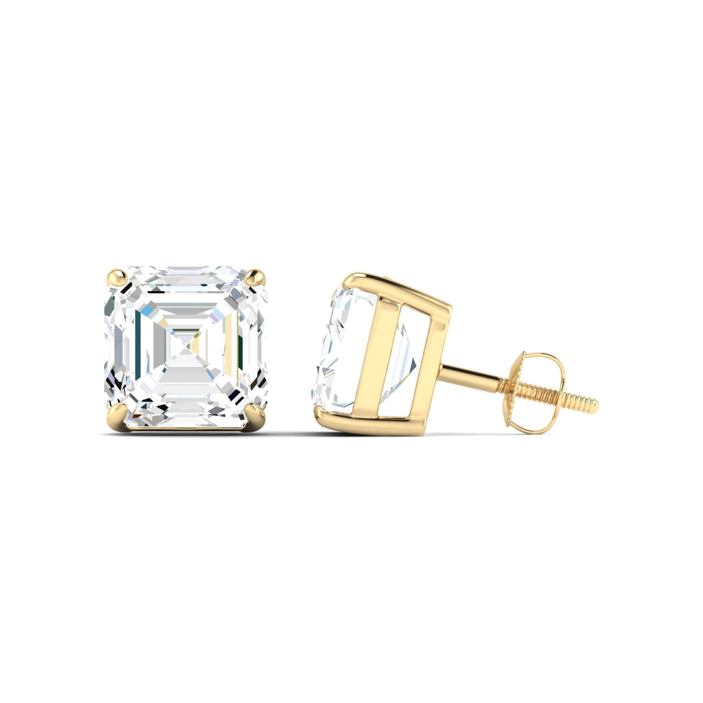 Asscher Cut Stud Earring - Yellow Gold