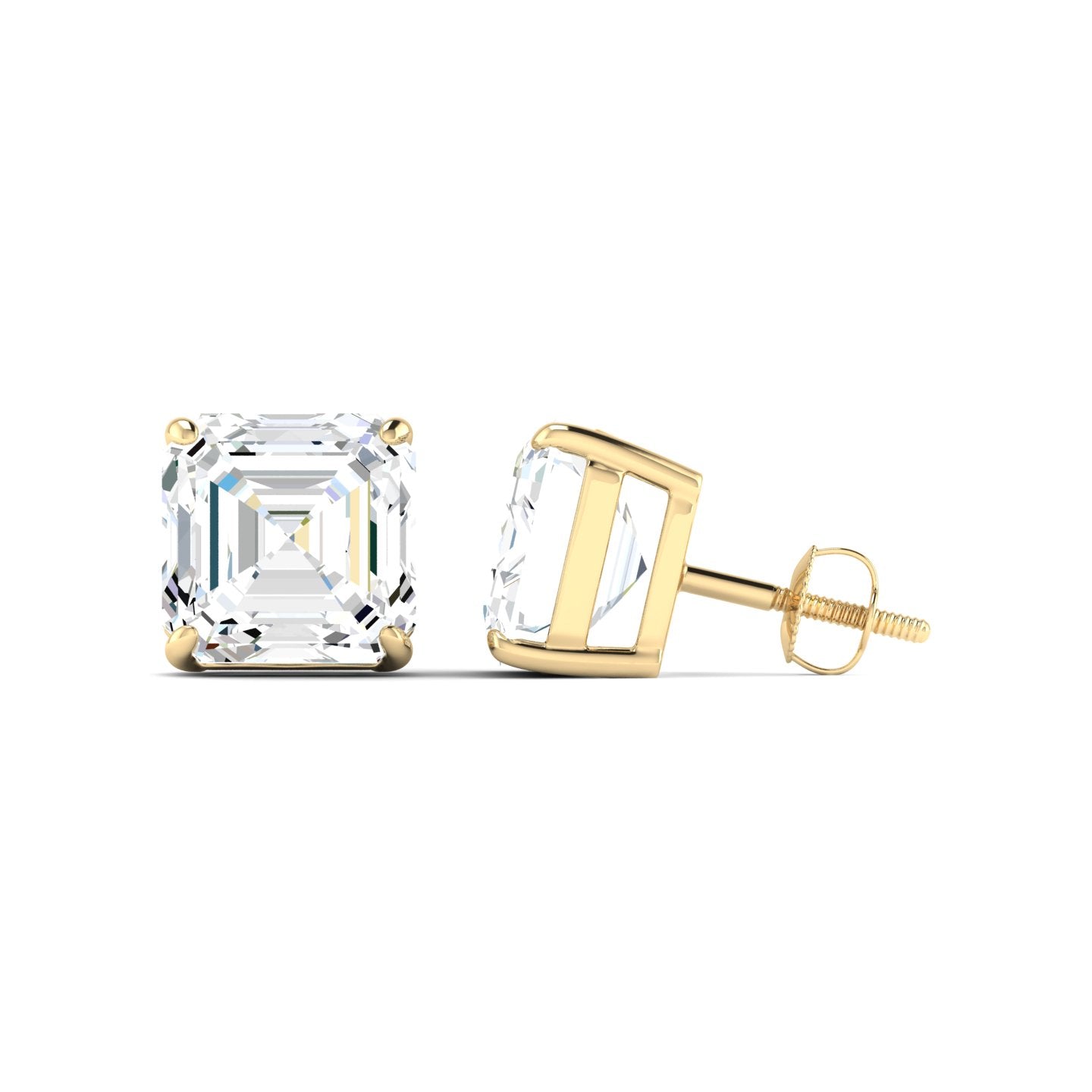 Asscher Cut Stud Earring - Yellow Gold