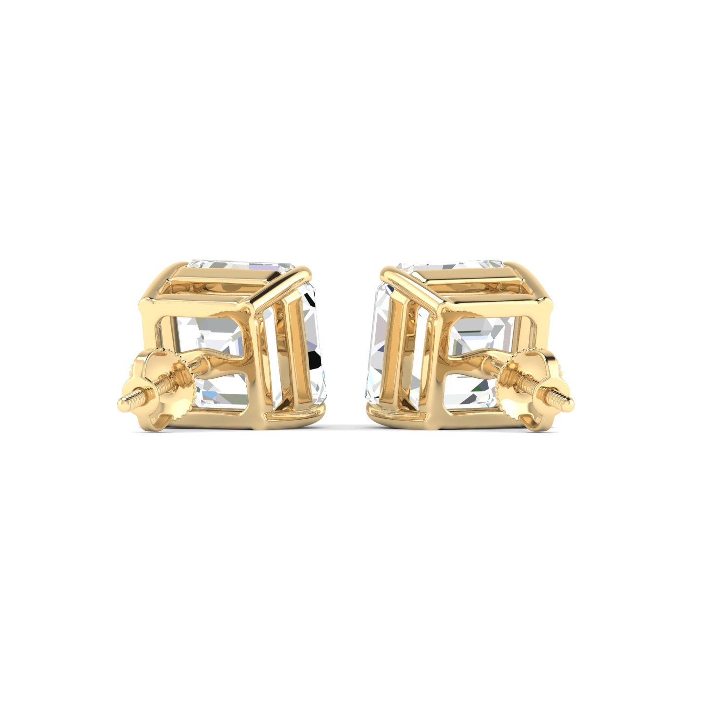 Asscher Cut Stud Earring - Yellow Gold