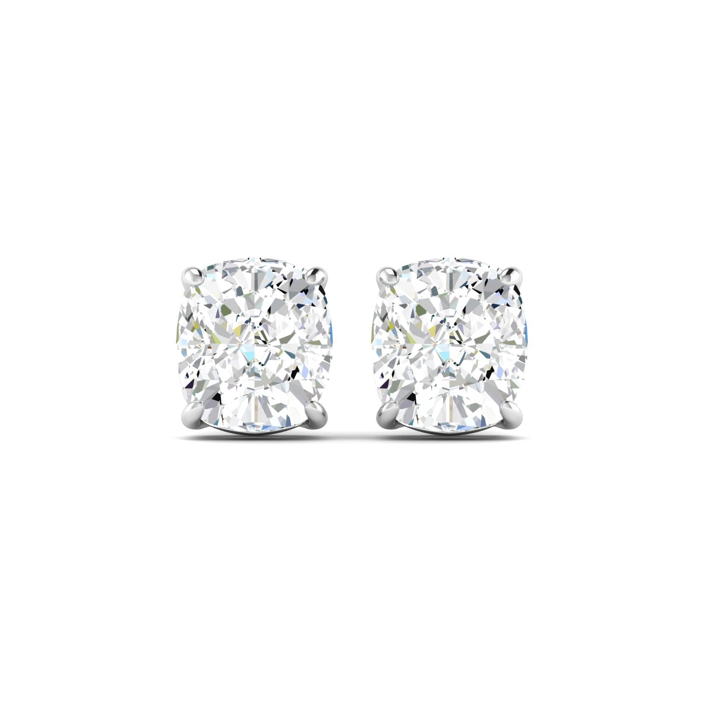 Cushion Cut Stud Earring - White Gold