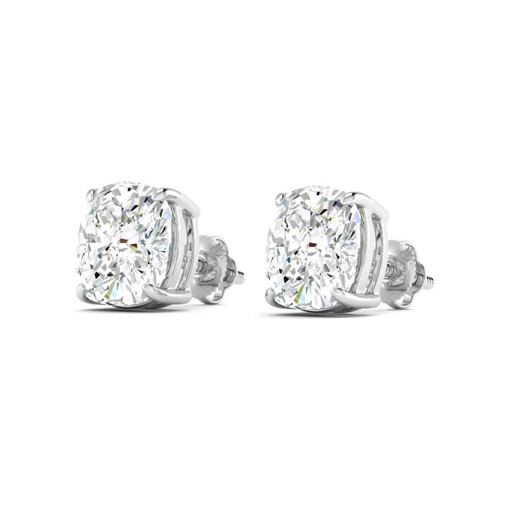 Cushion Cut Stud Earring - White Gold