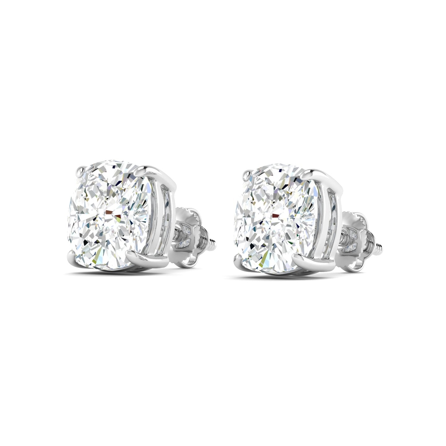 Cushion Cut Stud Earring - White Gold