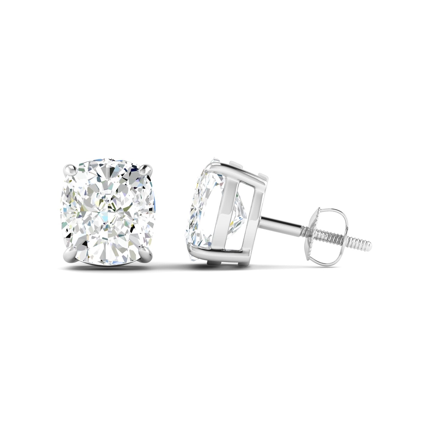 Cushion Cut Stud Earring - White Gold