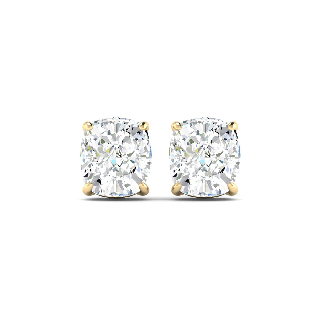 Cushion Cut Stud Earring - Yellow Gold
