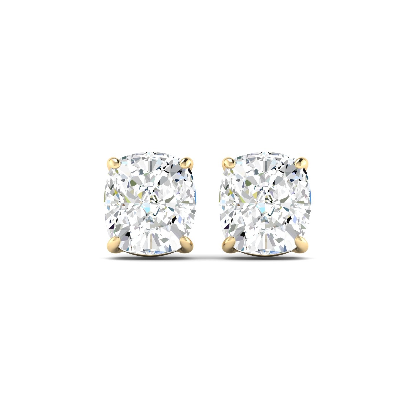 Cushion Cut Stud Earring - Yellow Gold