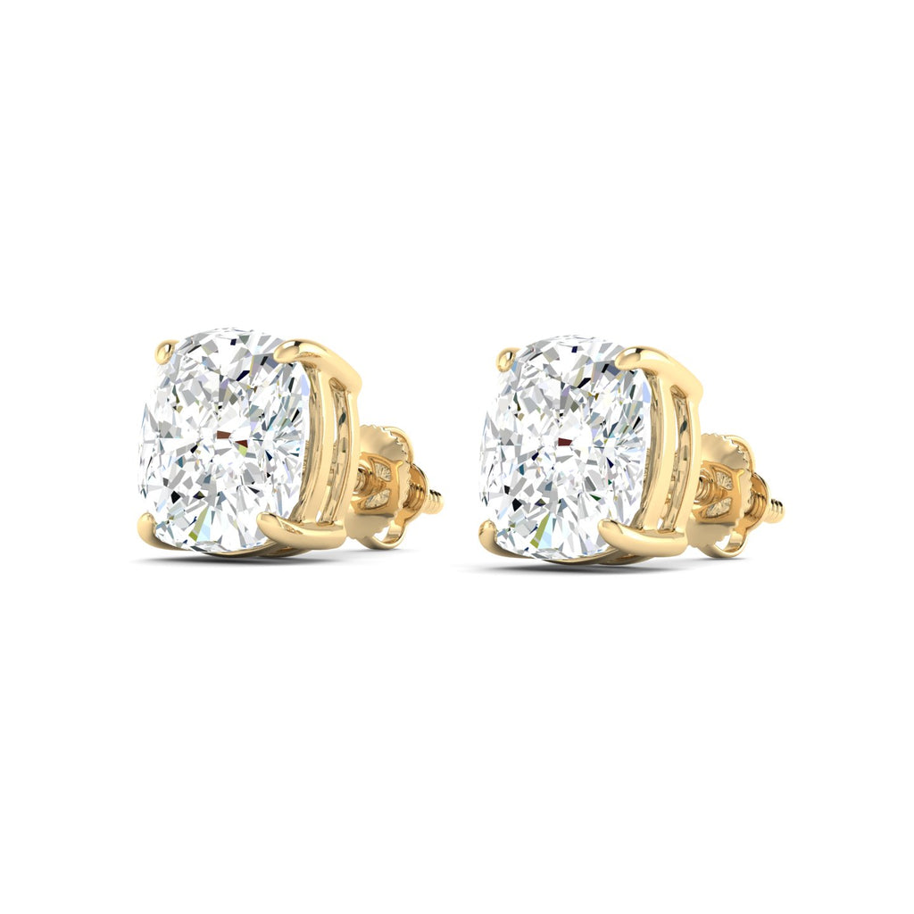 Cushion Cut Stud Earring - Yellow Gold
