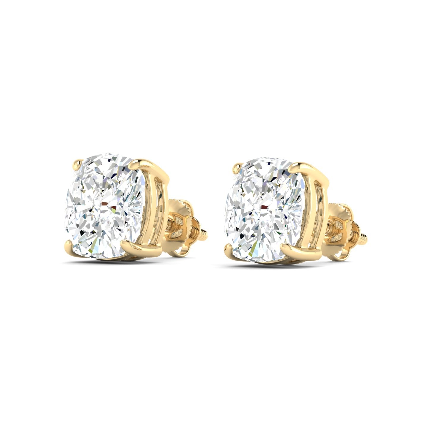 Cushion Cut Stud Earring - Yellow Gold