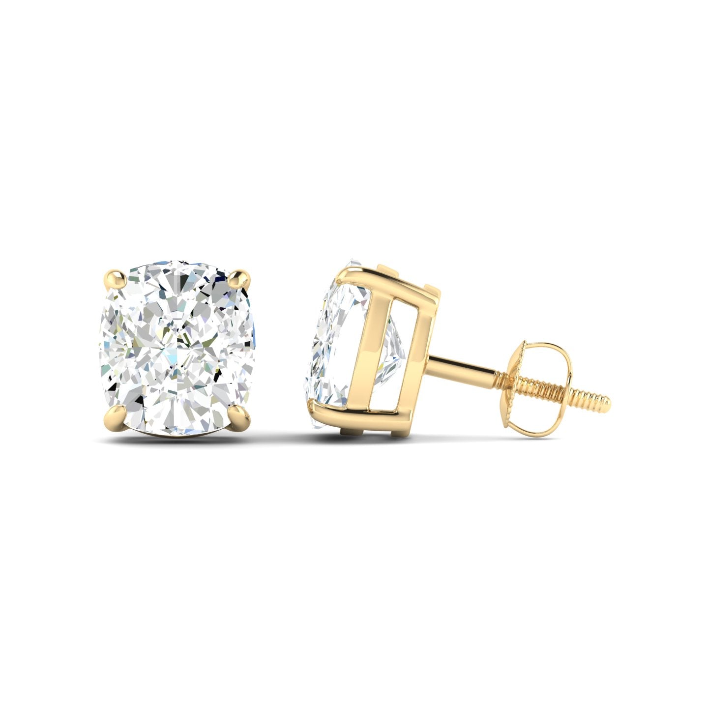 Cushion Cut Stud Earring - Yellow Gold