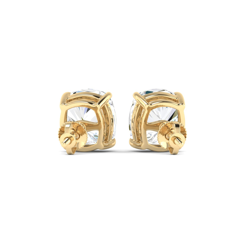 Cushion Cut Stud Earring - Yellow Gold