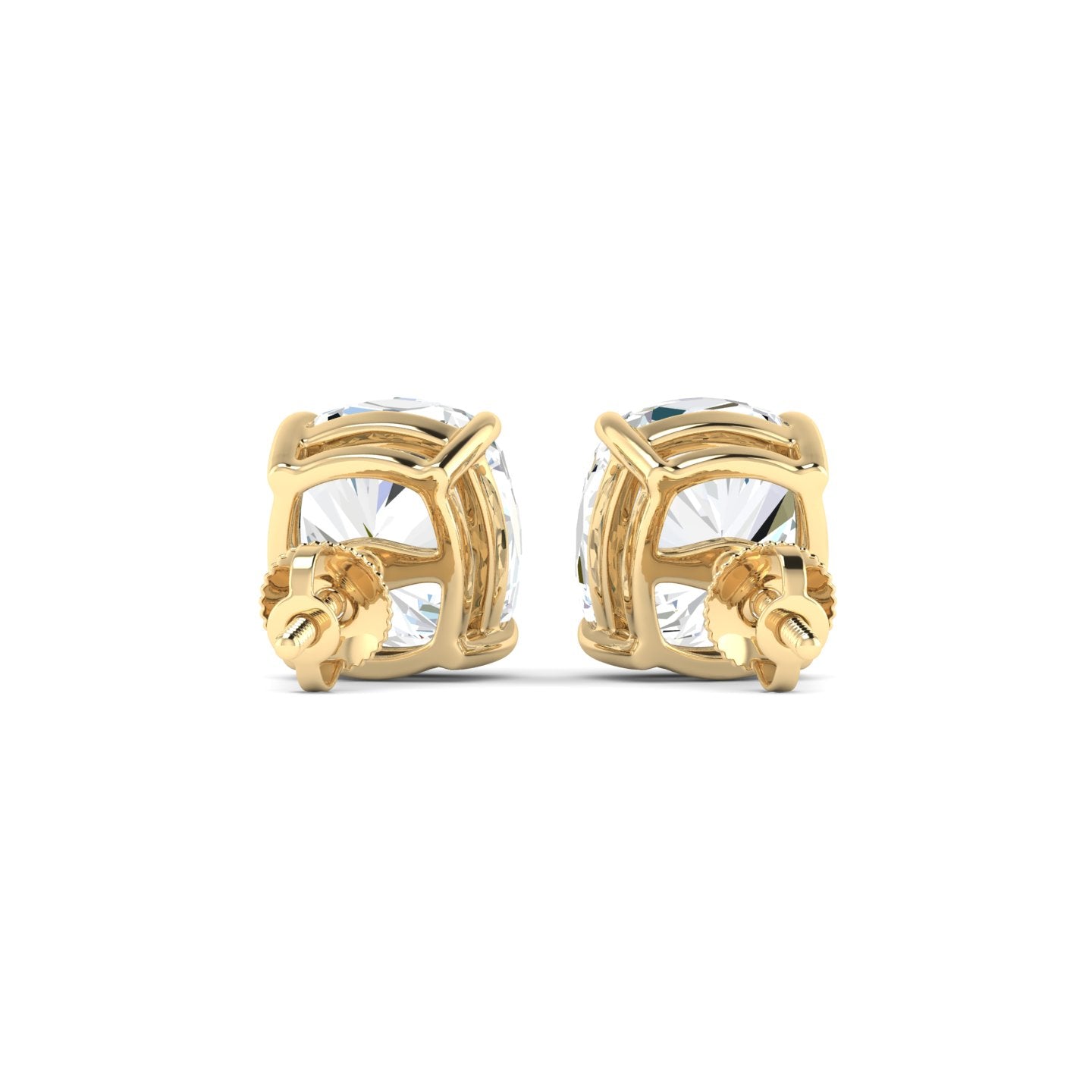 Cushion Cut Stud Earring - Yellow Gold