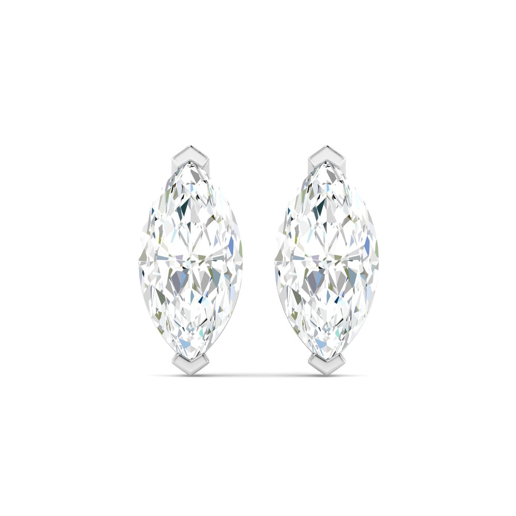 Marquise Cut Stud Earring - White Gold