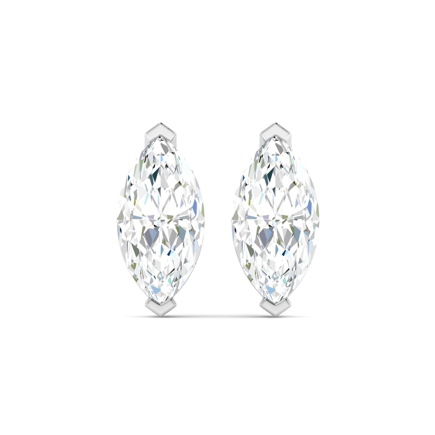 Marquise Cut Stud Earring - White Gold