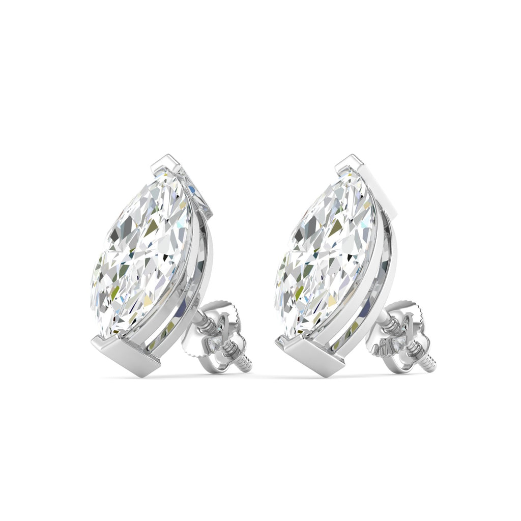 Marquise Cut Stud Earring - White Gold
