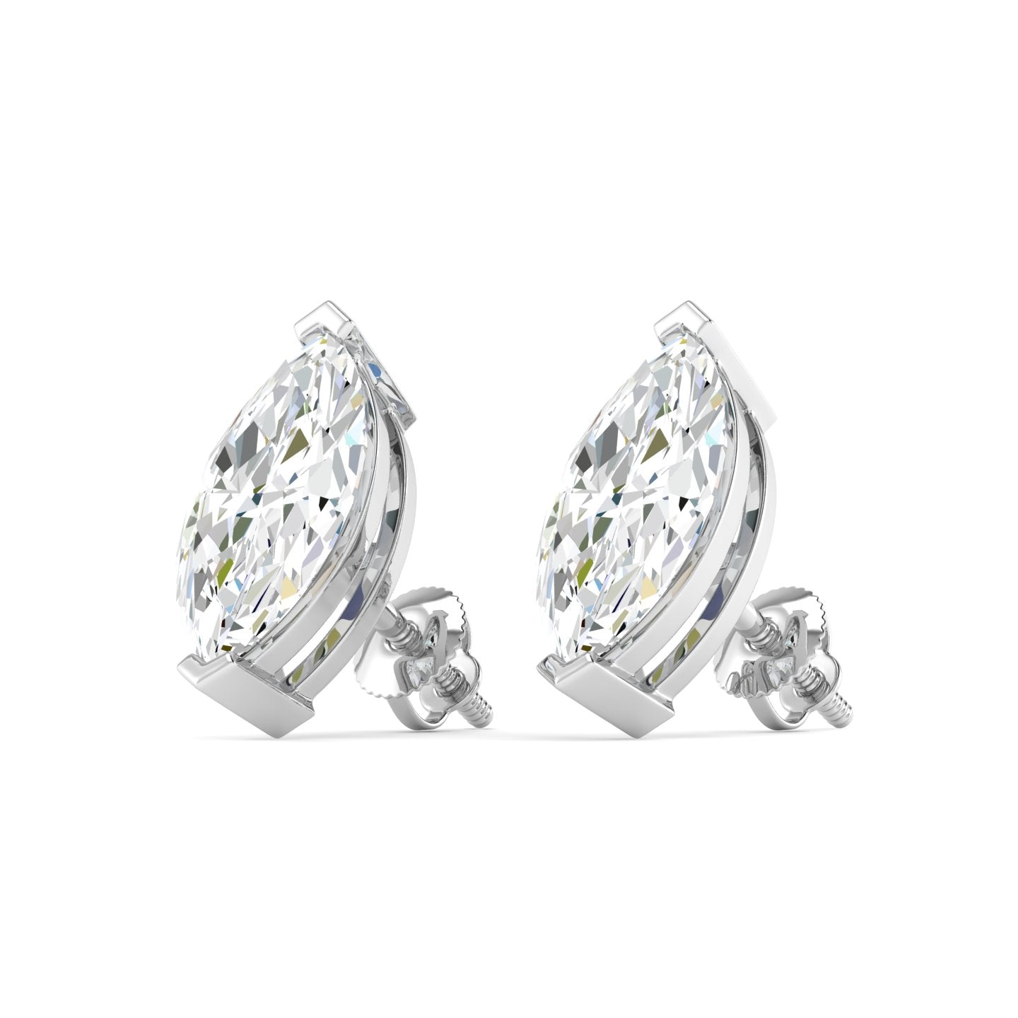 Marquise Cut Stud Earring - White Gold
