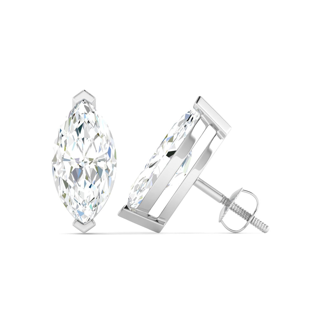 Marquise Cut Stud Earring - White Gold
