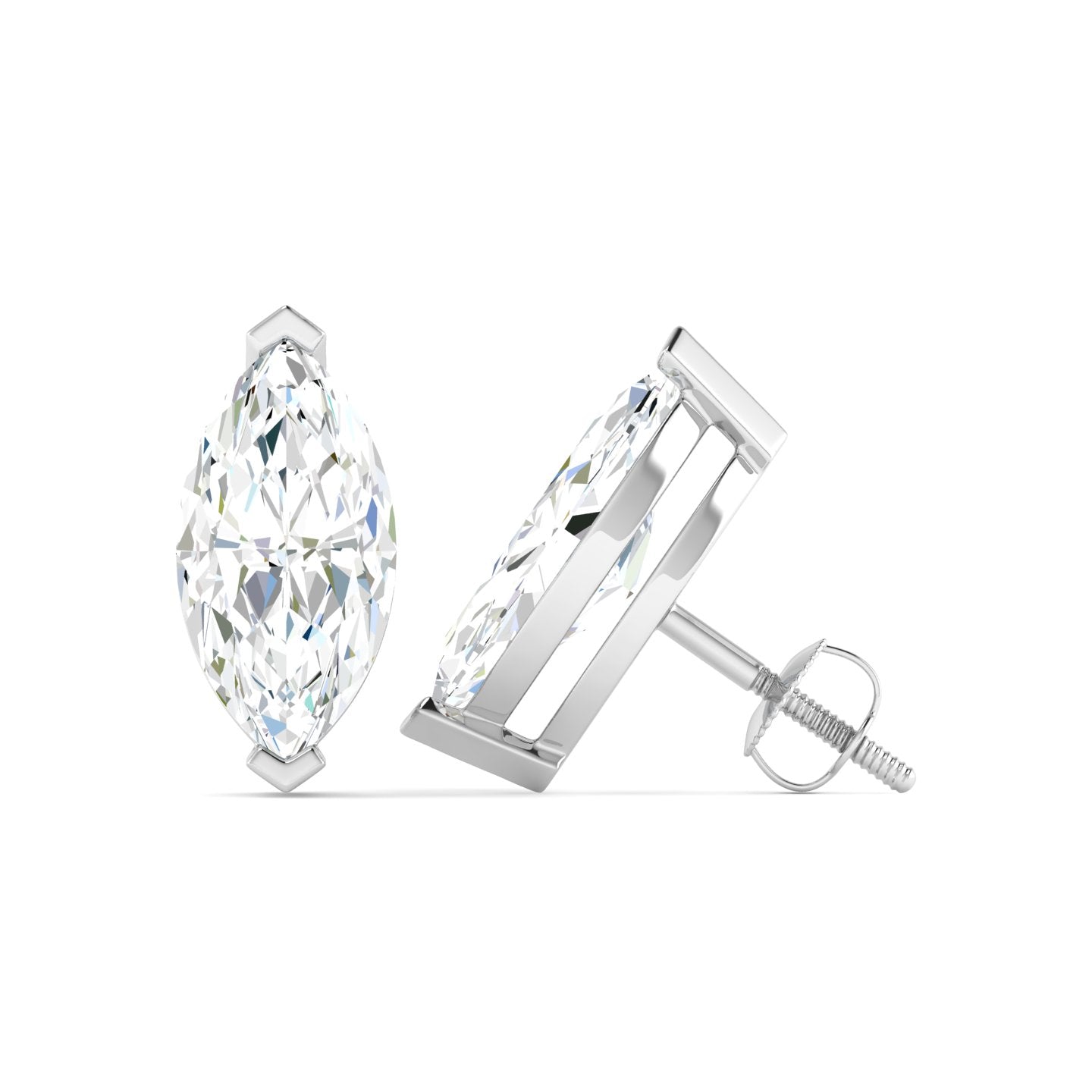 Marquise Cut Stud Earring - White Gold