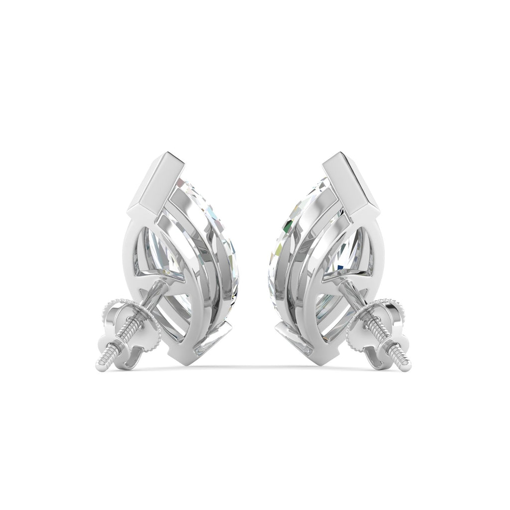 Marquise Cut Stud Earring - White Gold