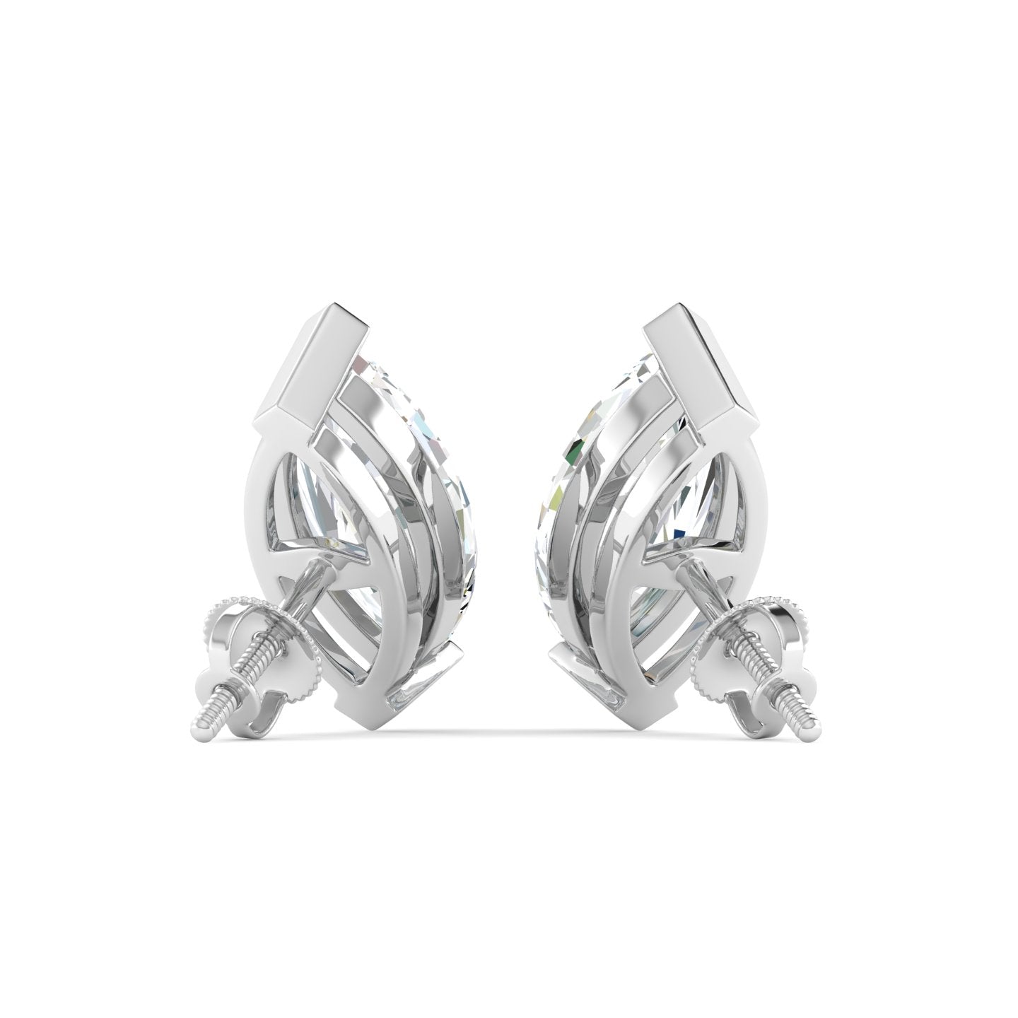 Marquise Cut Stud Earring - White Gold