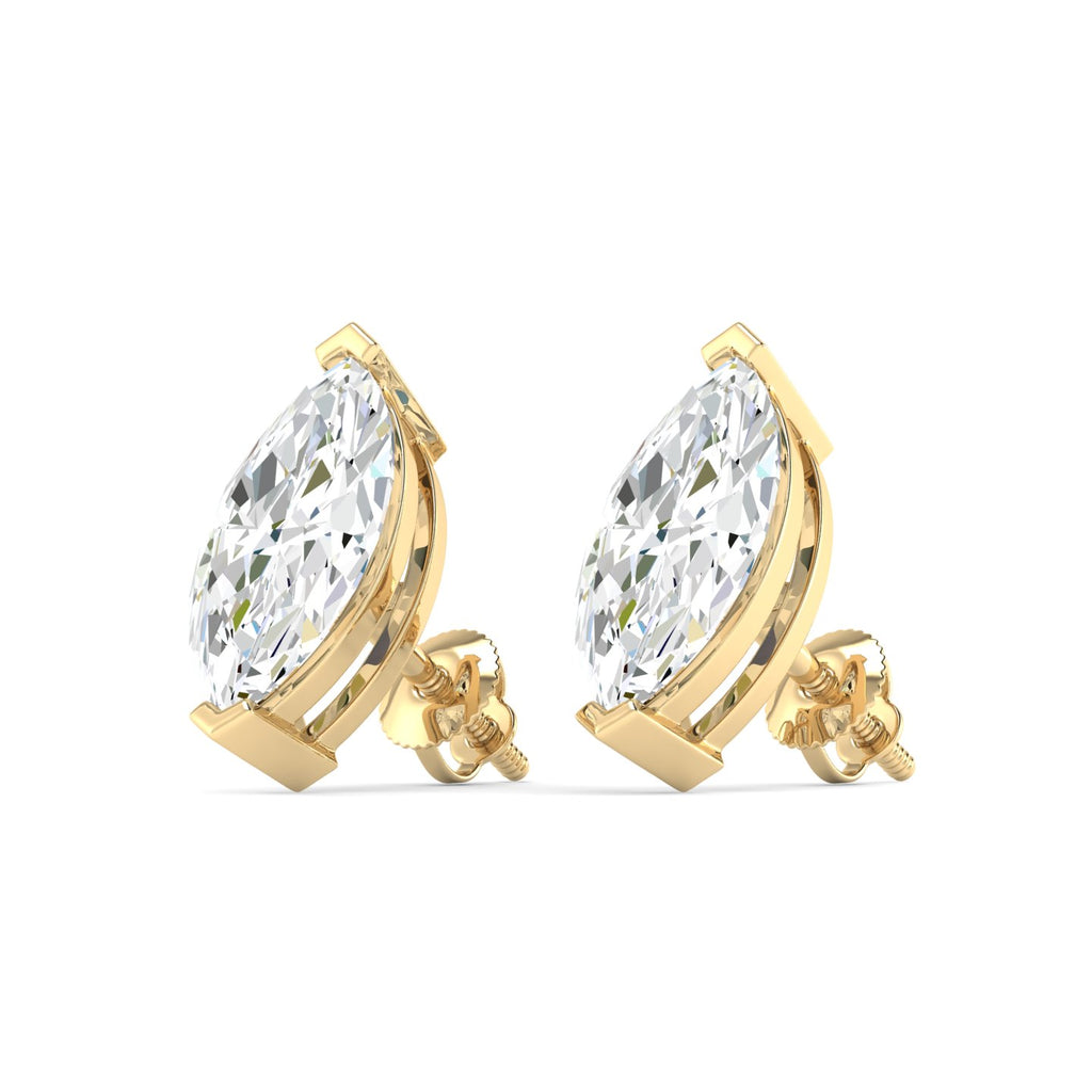 Marquise Cut Stud Earring - Yellow Gold