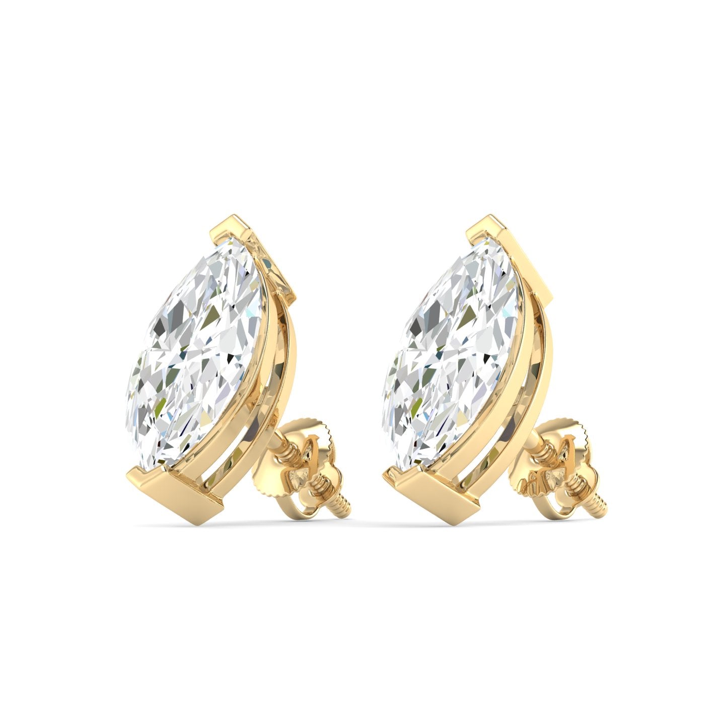 Marquise Cut Stud Earring - Yellow Gold