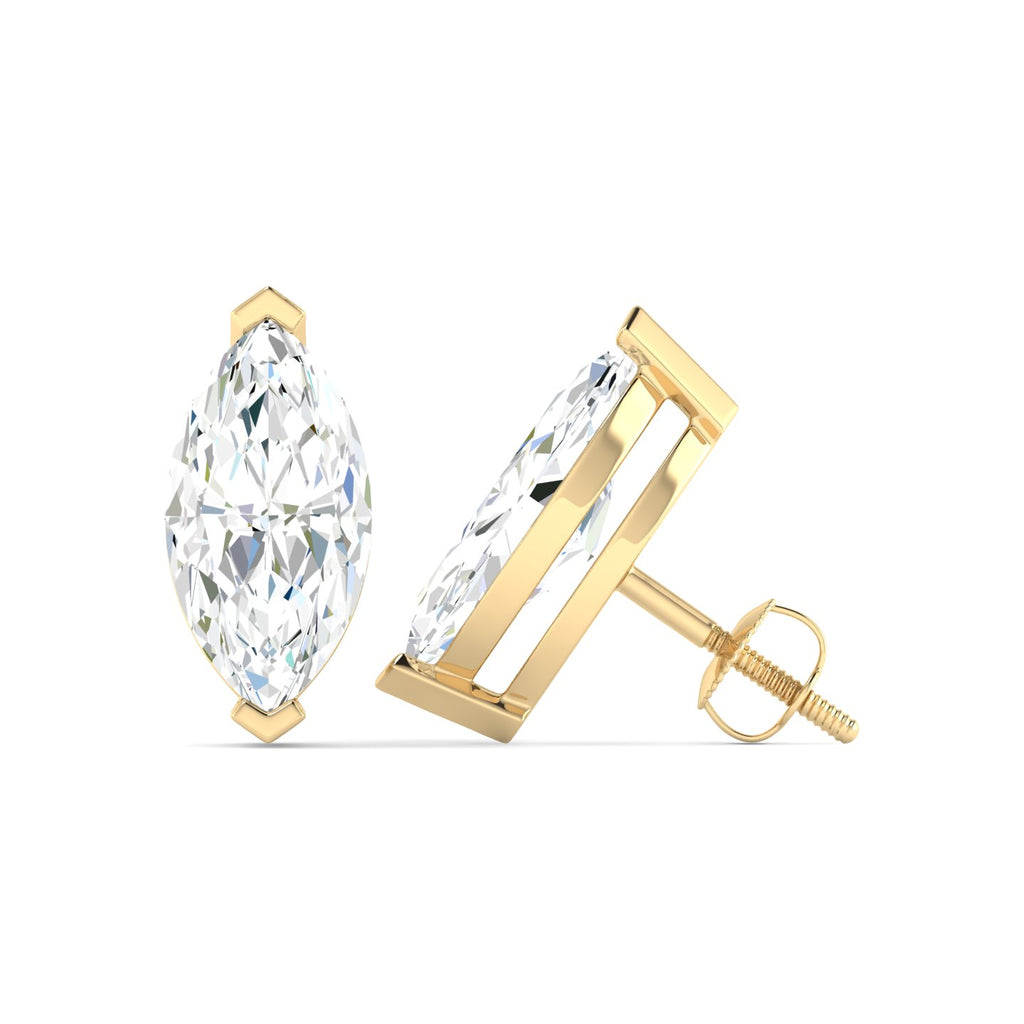 Marquise Cut Stud Earring - Yellow Gold