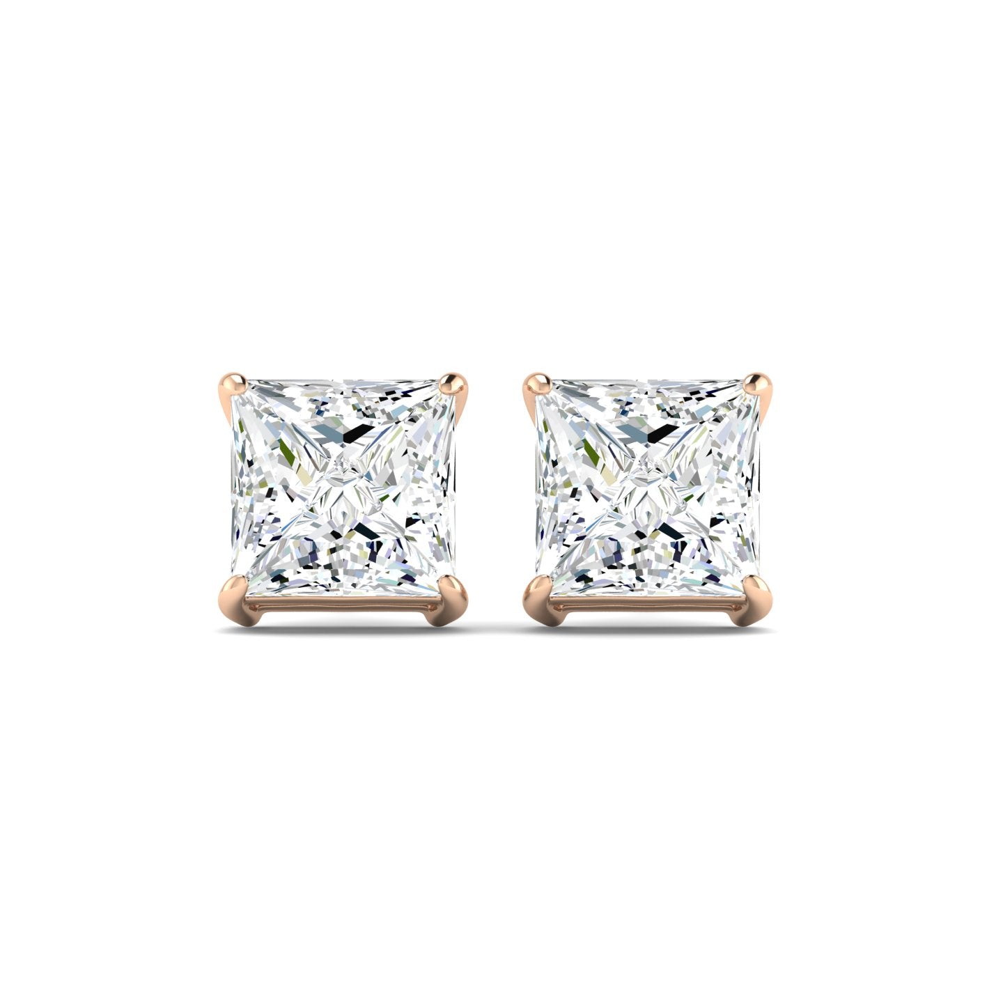 Princess Cut Stud Earring - Rose Gold