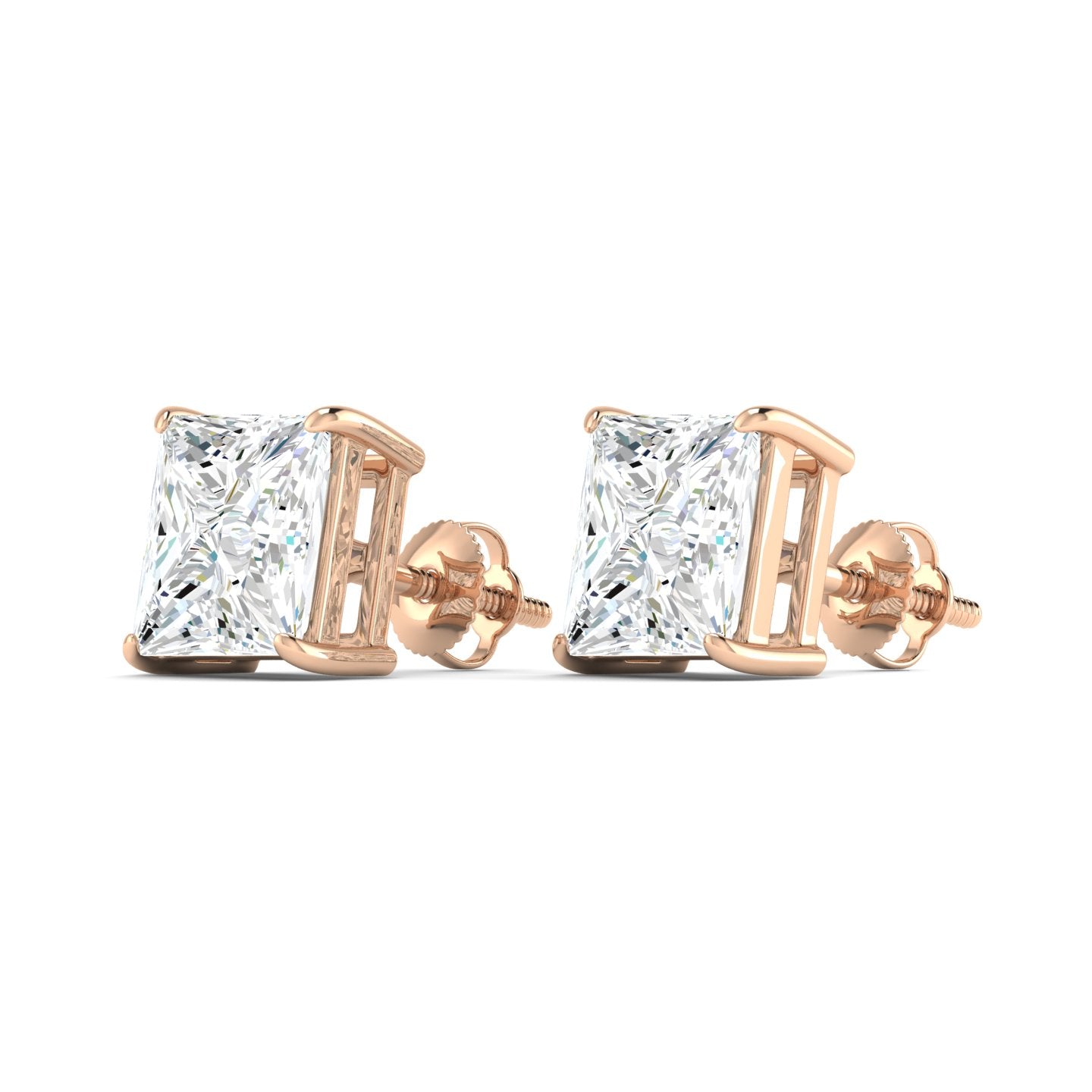 Princess Cut Stud Earring - Rose Gold