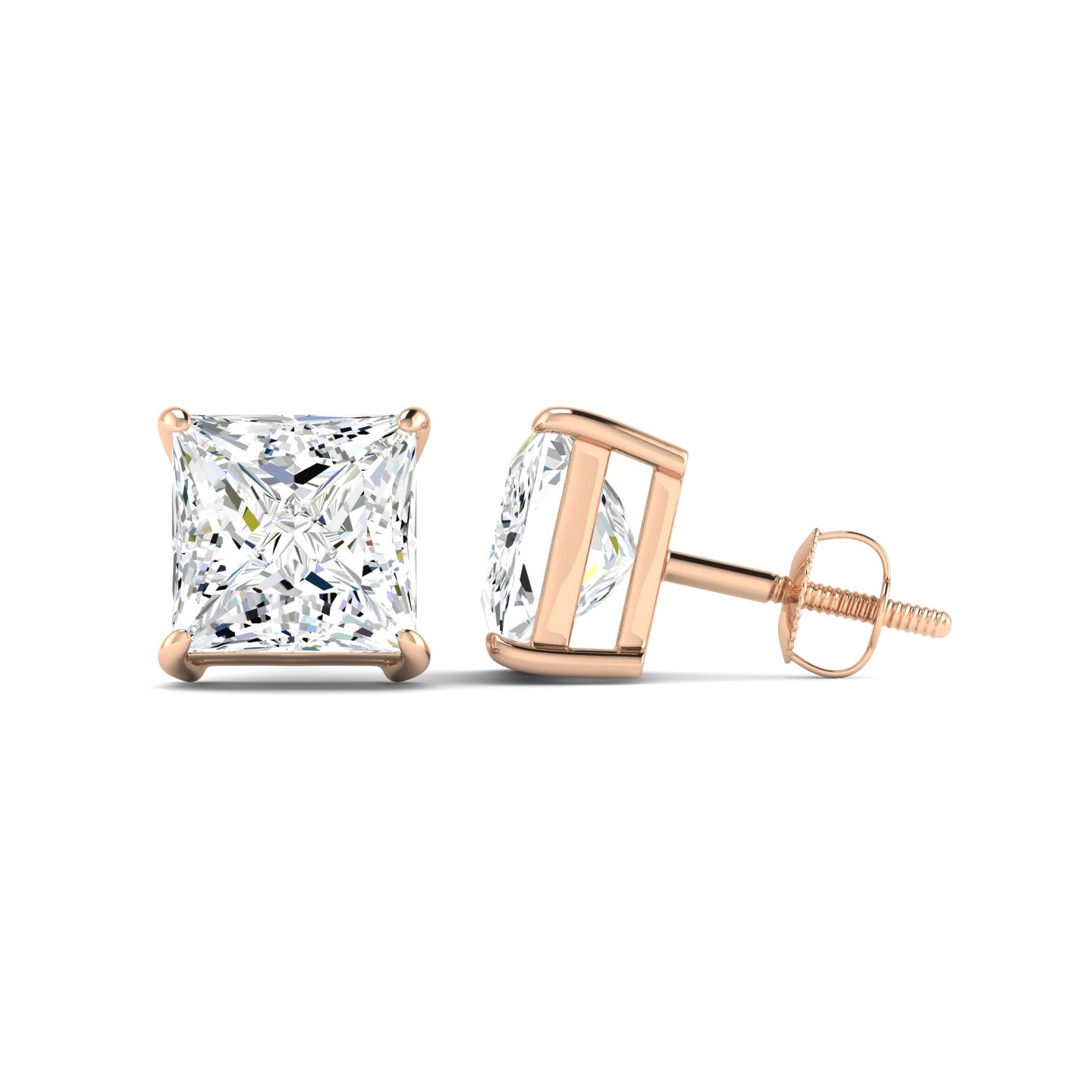 Princess Cut Stud Earring - Rose Gold