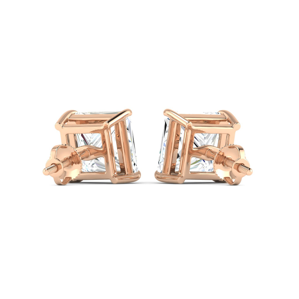 Princess Cut Stud Earring - Rose Gold