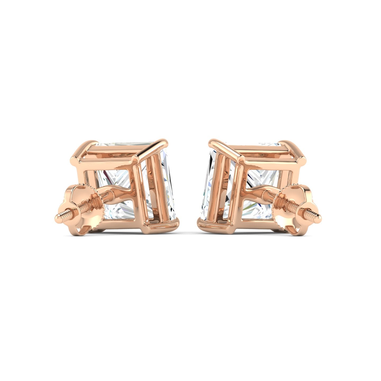 Princess Cut Stud Earring - Rose Gold