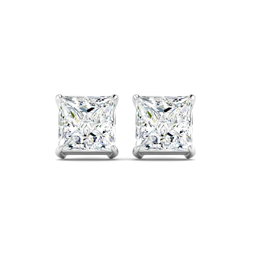 Princess Cut Stud Earring - White Gold