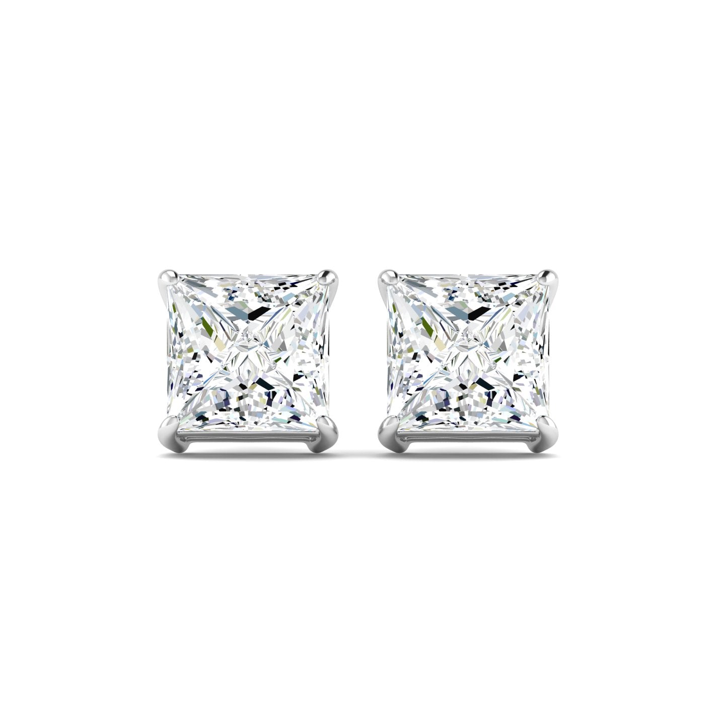 Princess Cut Stud Earring - White Gold